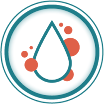 A graphic icon of a white droplet with red circles around it to represent bubbles in urine.