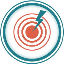 A graphic icon of a red target with a lightening bolt striking the middle to represent pain.